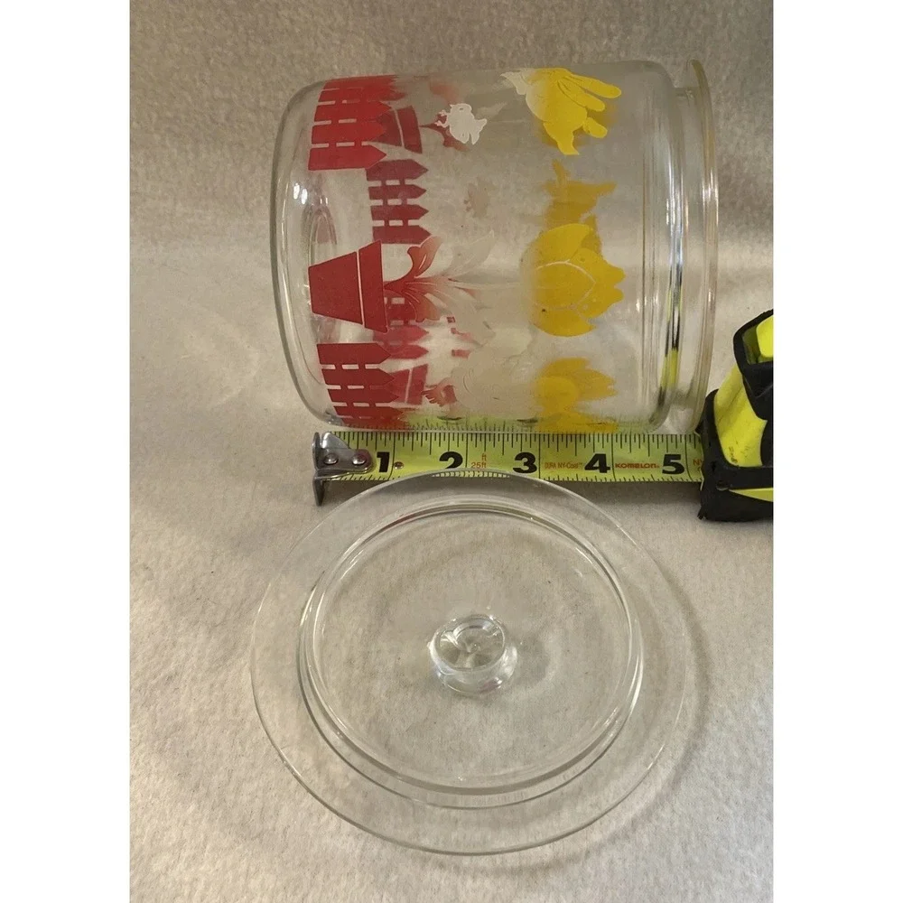 Vintage AH Hazel Atlas Glass Biscuit Jar Canister Bunny Lamb Duck Tulip 1940's
